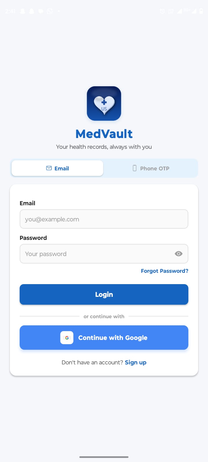 Login screen